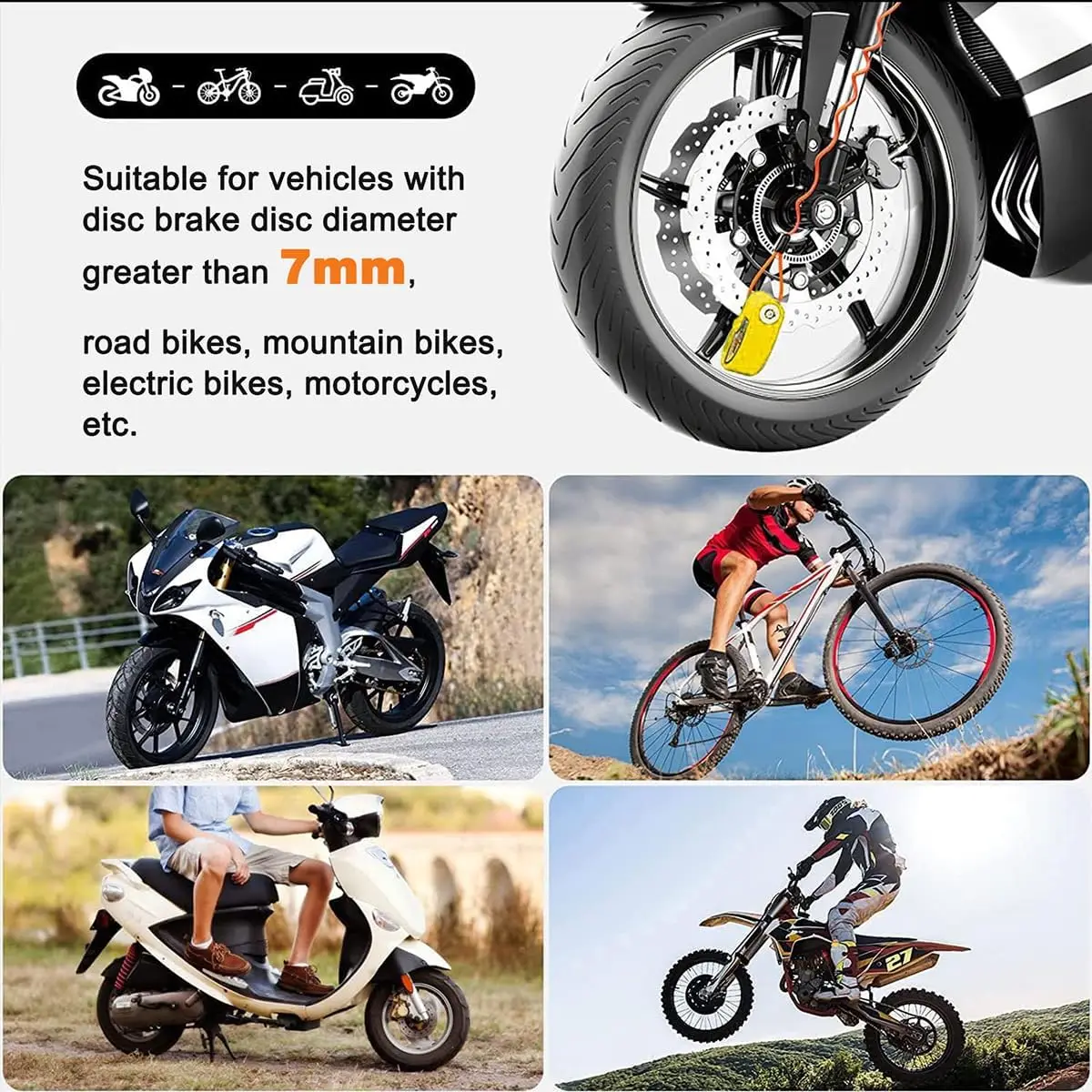 Alarm-Scheibenschloss Motorrad-Scheibenbremsschloss Diebstahlsicher – Bild 4