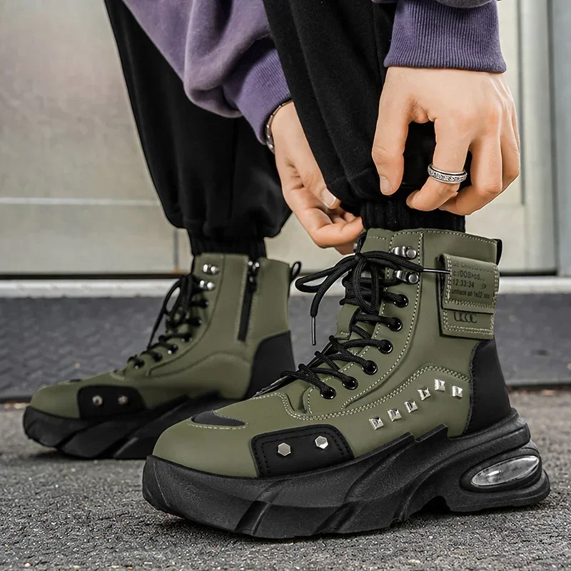 Motorradstiefel für Herren, Leder-Freizeitschuhe, Dicksohlige – Immagine 3