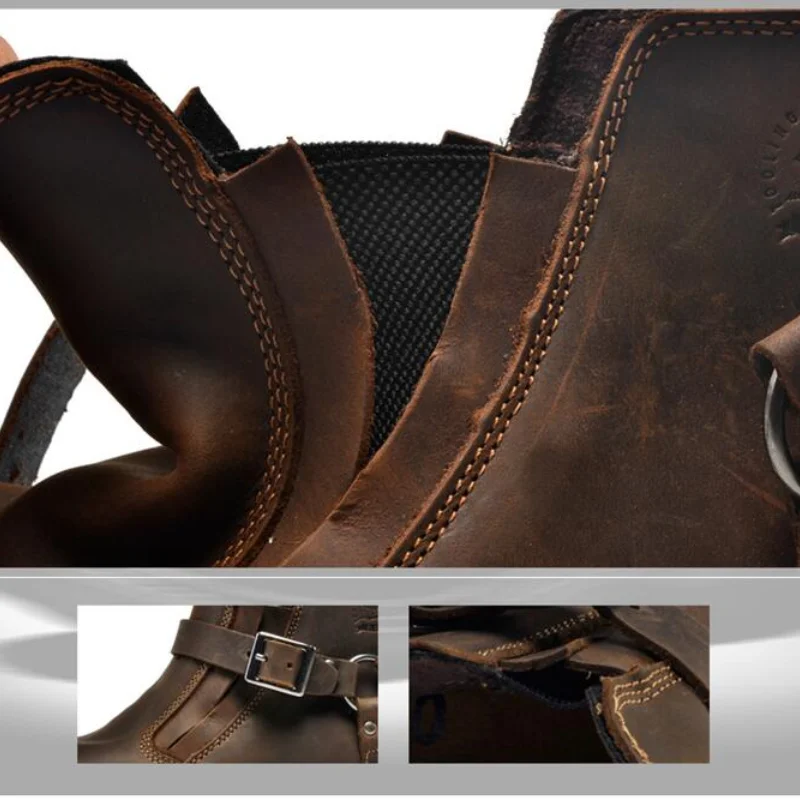 Wasserdichte Leder Motorradstiefel Herren Braun Motocross Street – Image 6