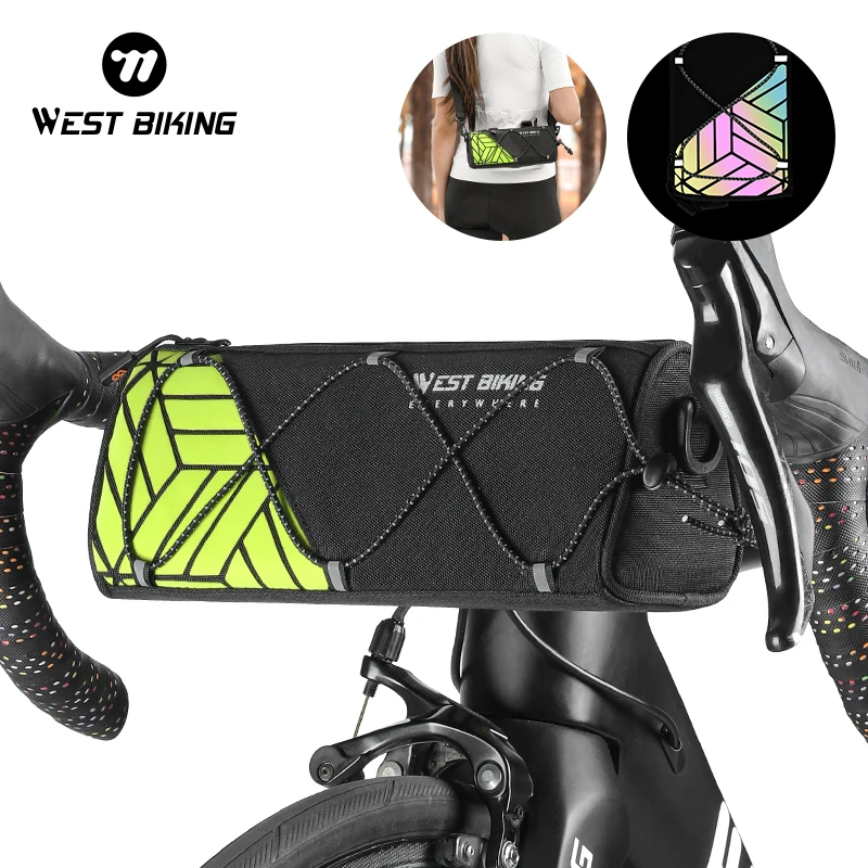 WEST BIKING Fahrrad-Lenkertasche, helle, bunte, reflektierende Fahrradtasche mit Kordelzug, Schultergurte