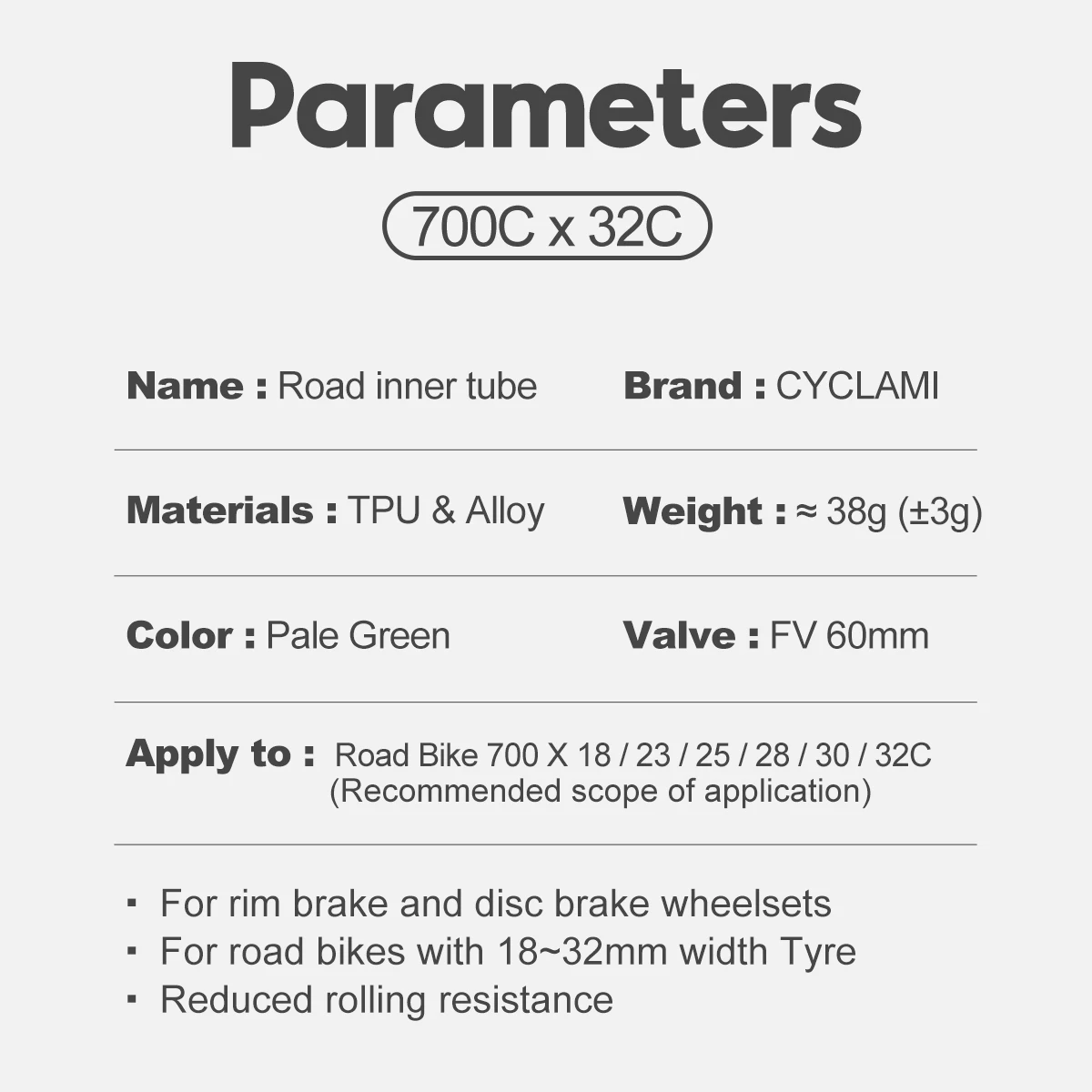 CYCLAMI Ultraleichter Fahrrad-TPU-Schlauch 700C 700 x 18 23 25 28 30 – Image 6