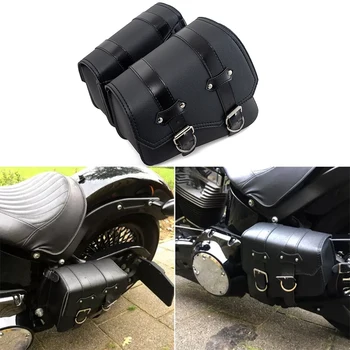 Motorrad Seite Sattel Taschen PU Leder Schaukel Arm Werkzeug Tasche Flasche Halter Cafe Racer Lagerung Gepäck