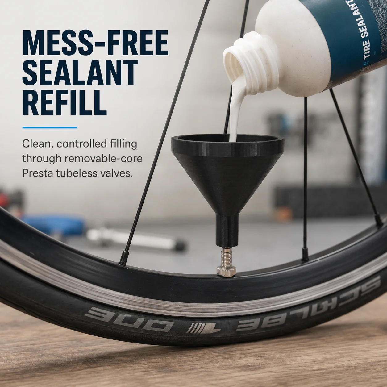 Fahrrad Tubeless Dichtmittel-Einfülltrichter für Presta-Ventile - Reifen-Dichtmittel-Injektor-Trichter