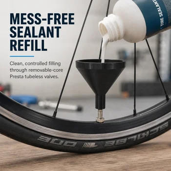 Fahrrad Tubeless Dichtmittel-Einfülltrichter für Presta-Ventile - Reifen-Dichtmittel-Injektor-Trichter