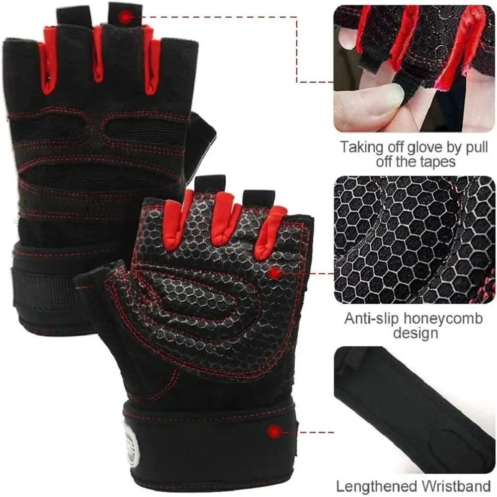  Radfahren Halbe Finger Handschuhe Outdoor Fitness Schwergewicht – Immagine 4