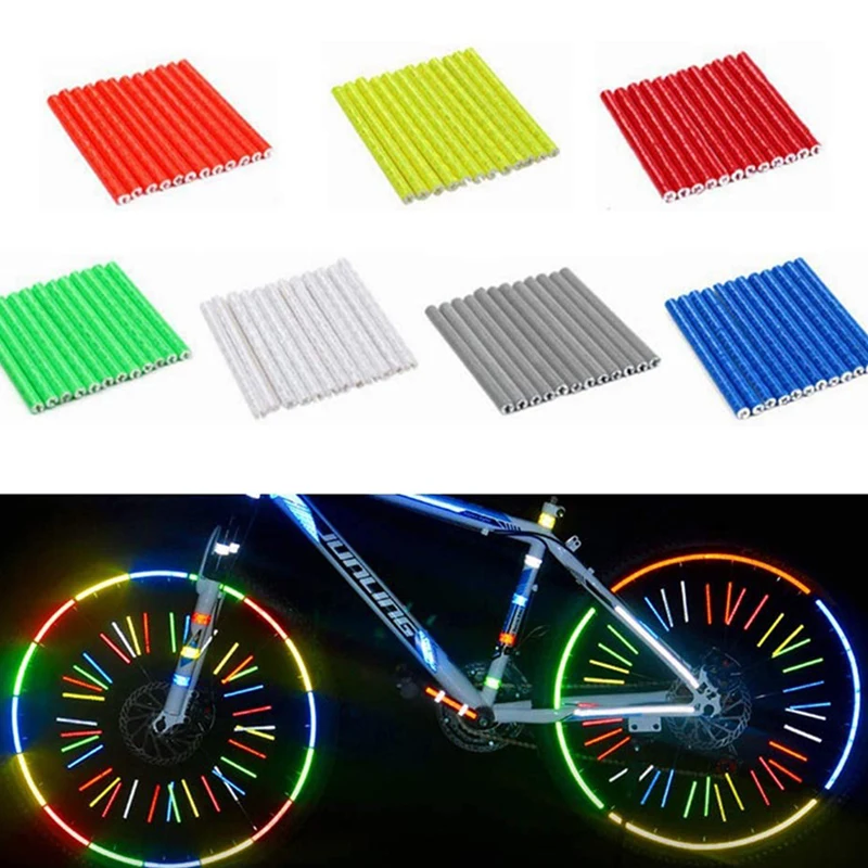 Fahrrad Reflektierende DIY Streifen Speichen Fahrrad Reflektor Stahl Draht Lampe Speichen Outdoor (12 Stück)