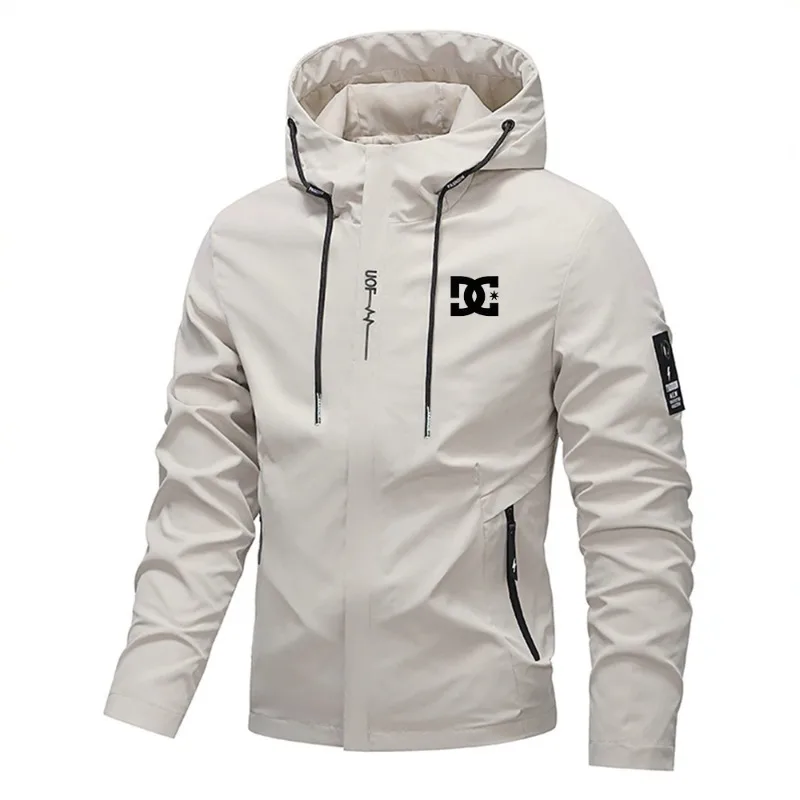 Herren-Fahrradjacke, wasserdicht, leicht, mit Kapuze, bedruckt, urbaner Windbreaker, zum Wandern, lässig
