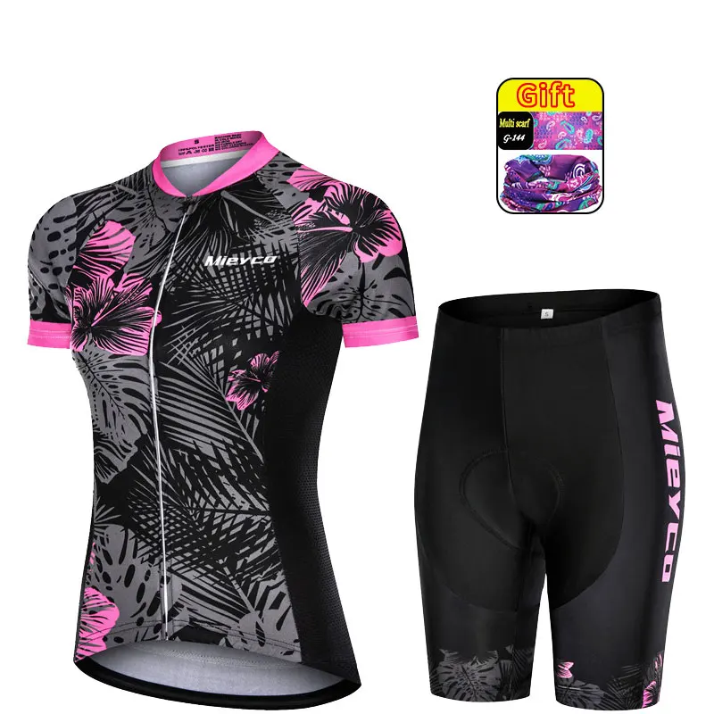Damen-Radtrikot-Set mit kurzen Ärmeln und 3D-gepolsterten Trägerhosen, atmungsaktives Fahrrad-Set für Rennrad
