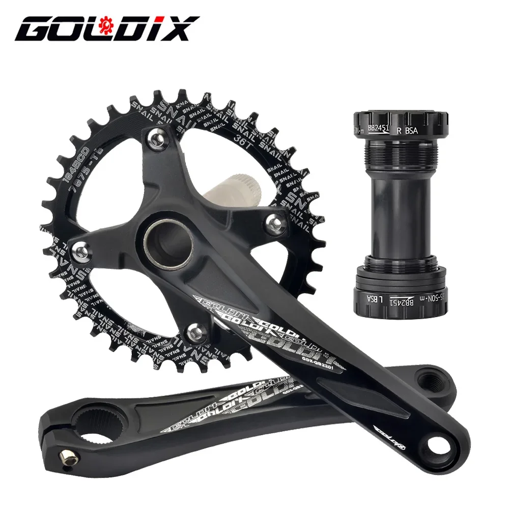 GOLDIX 104BCD MTB-Kurbelgarnitur, 165 mm, 170 mm, 175 mm Kurbel, rundes/ovalales Kettenblatt, 32 Zähne/34