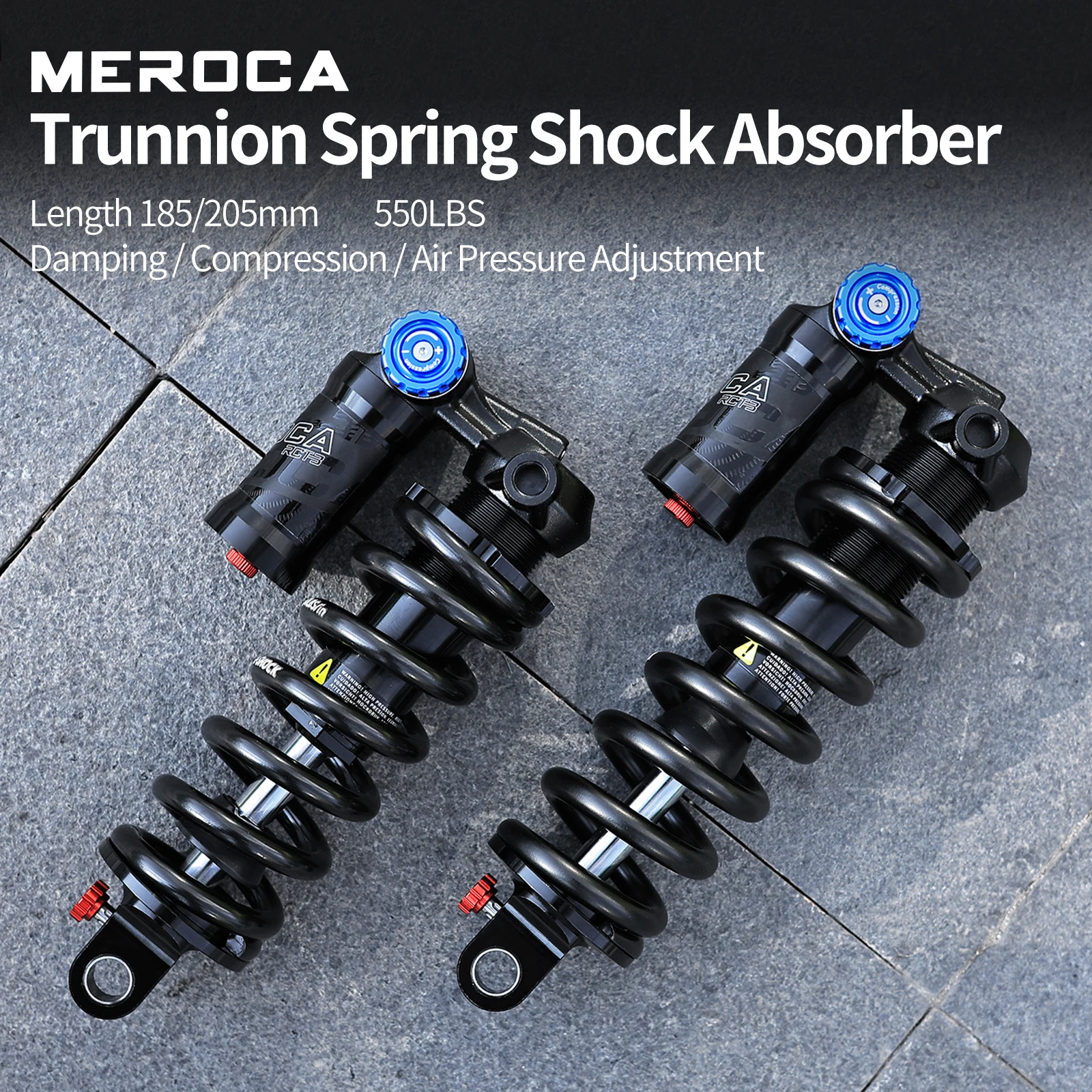 MEROCA RCT3 Fahrrad-Trunnion-Mount Hinterer Stoßdämpfer 185/205mm Spiralfeder-Stoßdämpfer 550LBS MTB Softtail