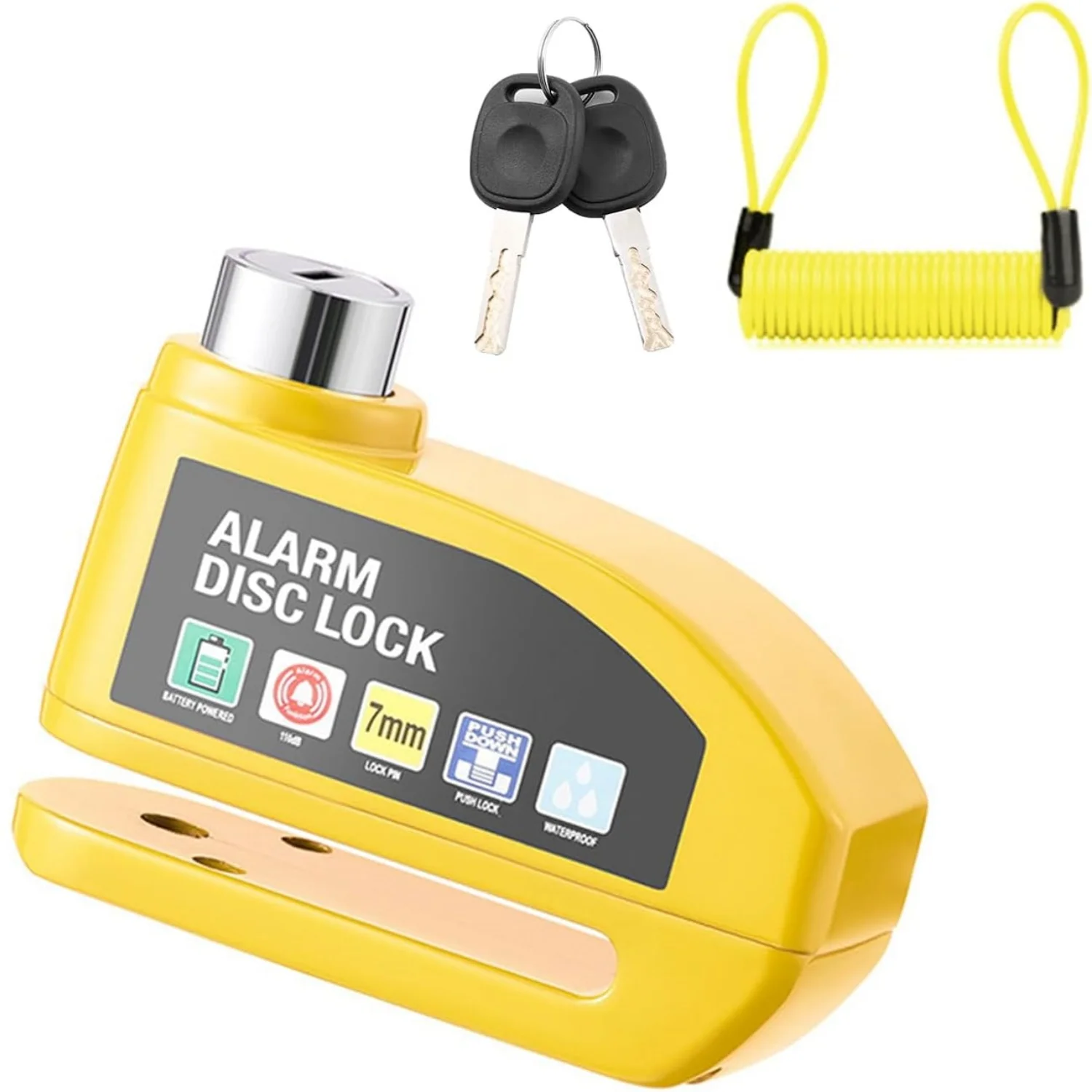 Alarm-Scheibenschloss Motorrad-Scheibenbremsschloss Diebstahlsicher Wasserdicht 110 DB 7mm Stift 1,2M