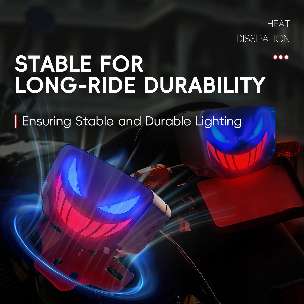Motorrad LED Integriertes Rücklicht Teufel Lächeln Strobe Hinten – Bild 5