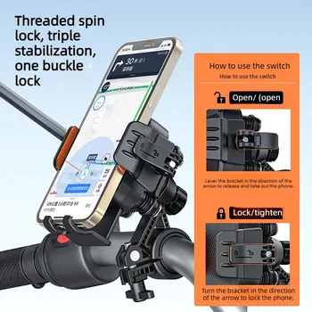 Fahrrad- und Motorrad-Handyhalterung, [1-Sekunden-Verriegelung & -Entriegelung] Lenker-Handyhalter für Roller