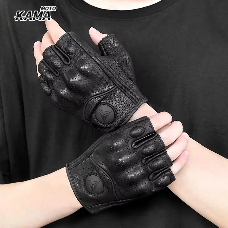 Motorrad-Fingerlose Handschuhe Winter Sommer Motocross Schutzausrüstung Touchscreen-Handschuhe Leder