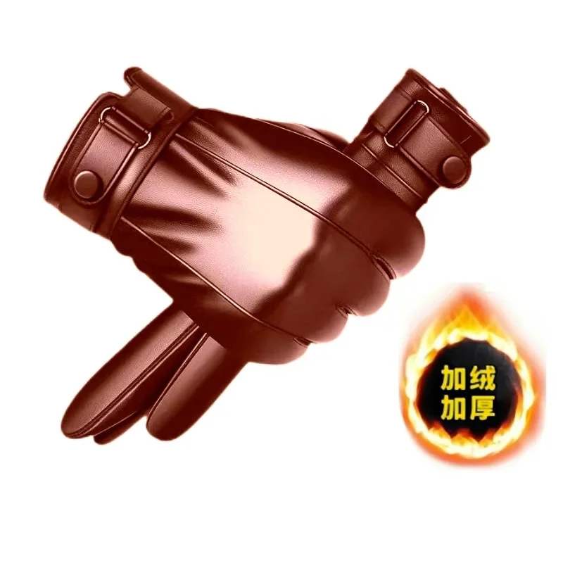 Winterhandschuhe für Herren, echtes Leder, warm, plus Samt, Touchscreen-Handschuhe, Outdoor, Radfahren