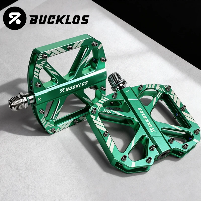 BUCKLOS Fahrradpedale aus Aluminiumlegierung, DU-Lager, ultraleicht, MTB-Flachpedale, rutschfest, für Straßen