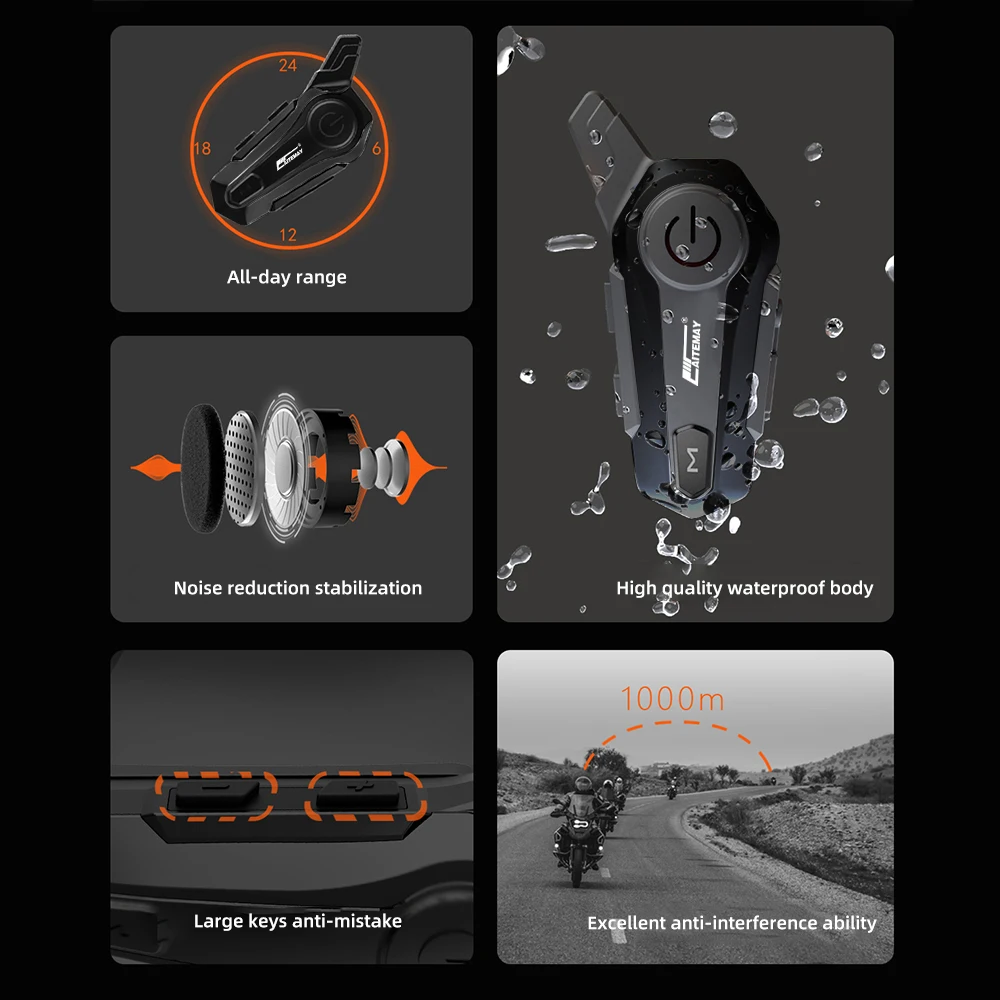Motorrad-Intercom Bluetooth-Helm-Headset 800mAh für 2 Fahrer – Bild 6