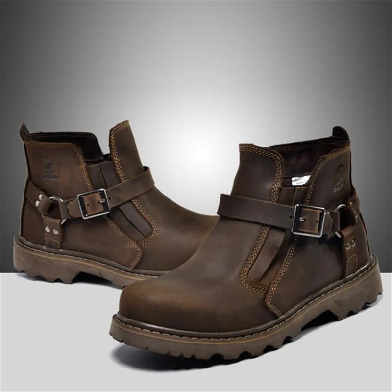 Wasserdichte Leder Motorradstiefel Herren Braun Motocross Street – Image 3