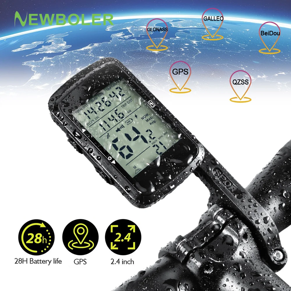 NEWBOLER Fahrradcomputer, kabelloser GPS-Fahrradtacho, MTB, Rennrad, wasserdicht, USB wiederaufladbar