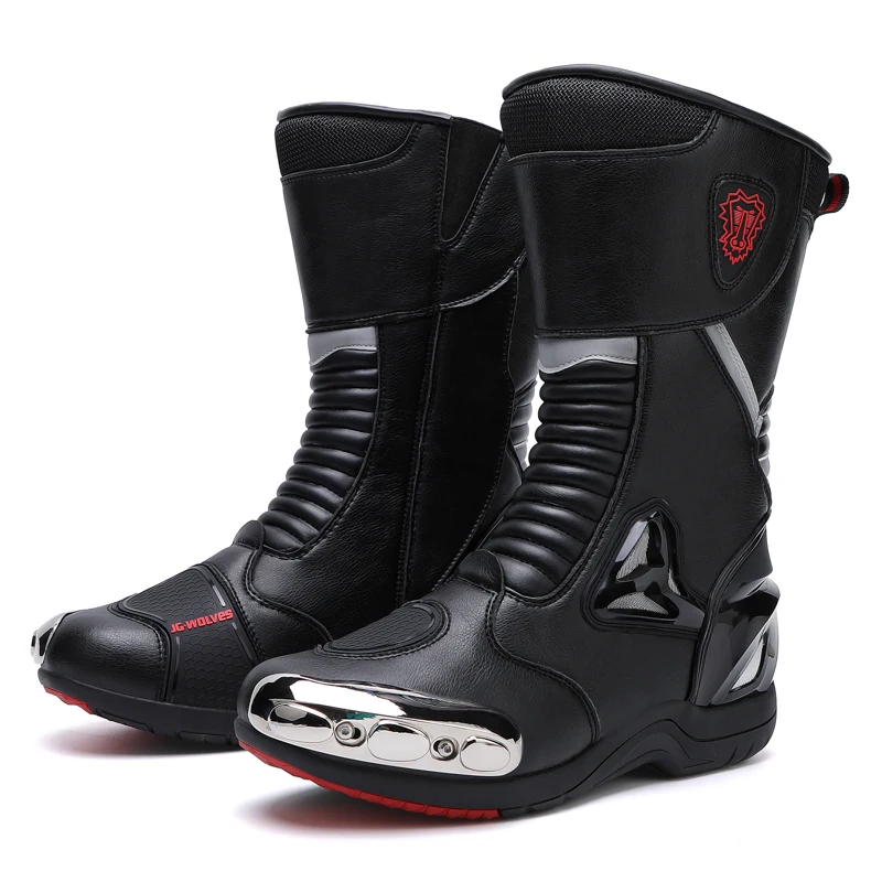 Herren Leder Wasserdichte Motorradschuhe Motorrad-Schutz Anti-Sturz On-Road Off-Road Motorradstiefel
