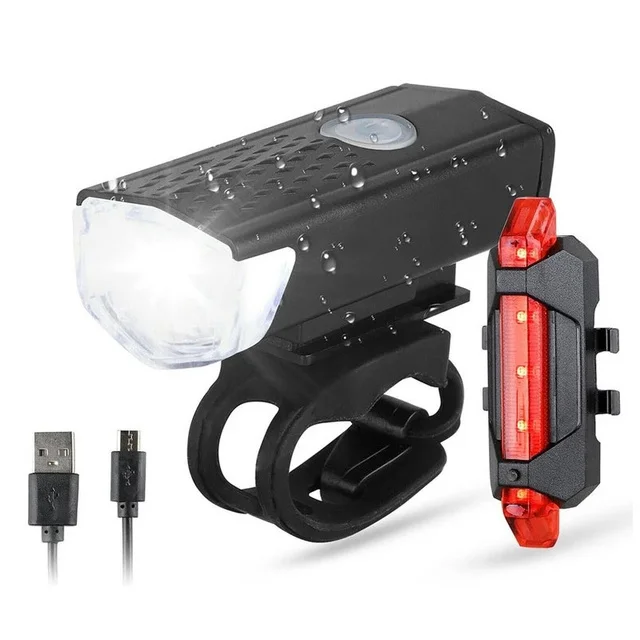 USB wiederaufladbares Fahrradlicht, Frontlicht, rotes Rücklicht, einfach zu installieren, 3 Modi