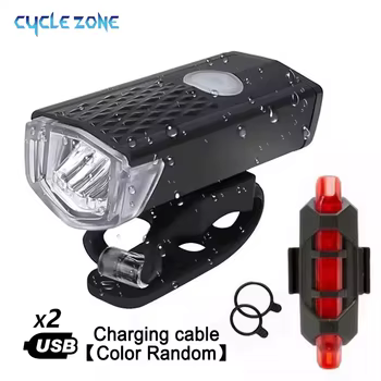 Fahrradlicht-Set, Frontlicht mit Rücklicht, wiederaufladbar über USB, einfach zu installieren, 3 Modi