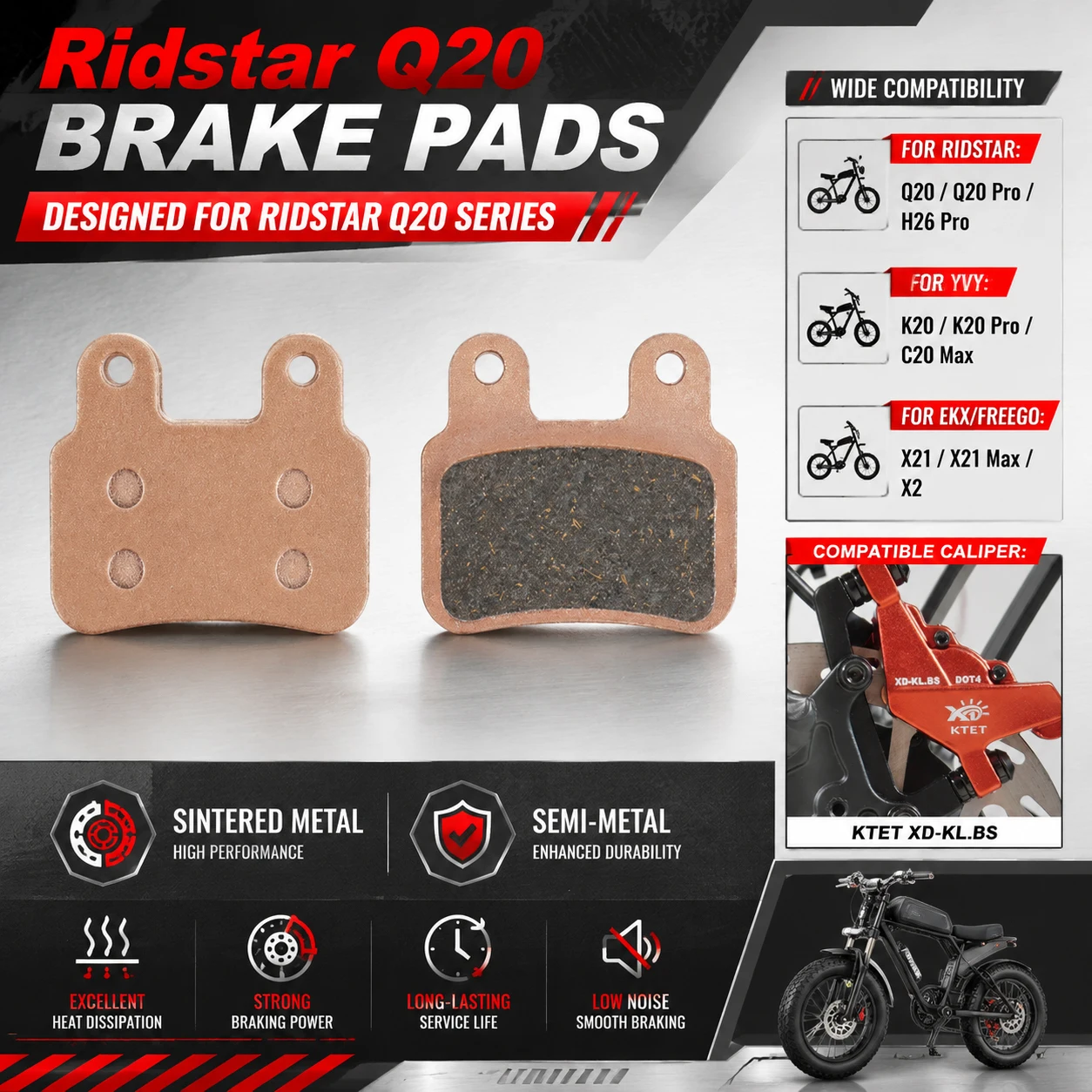 Motorrad-Scheibenbremsbeläge, halbmetallisch, für KTET XD-KL.BS EKX X21 X21 Max Bopzin Q8 M2000 Freego X2
