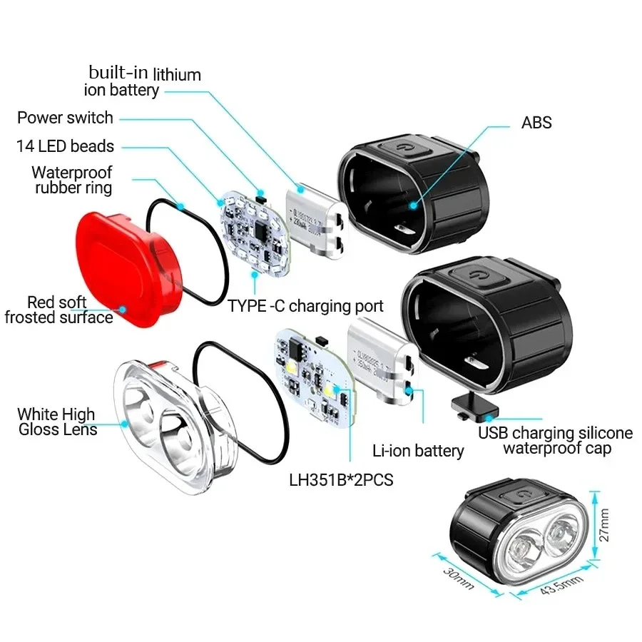 Fahrrad LED-Lichtset Vorne und Hinten USB-Aufladbar Scheinwerfer MTB – Bild 3