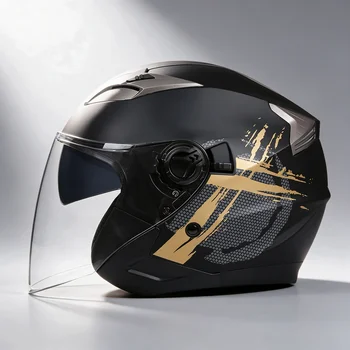 Motorradhelm mit Doppelvisier, 3/4-Offen-Jet-Helm, klares Visier, leichter Sommer-Scooter-Halbhelm für Herren