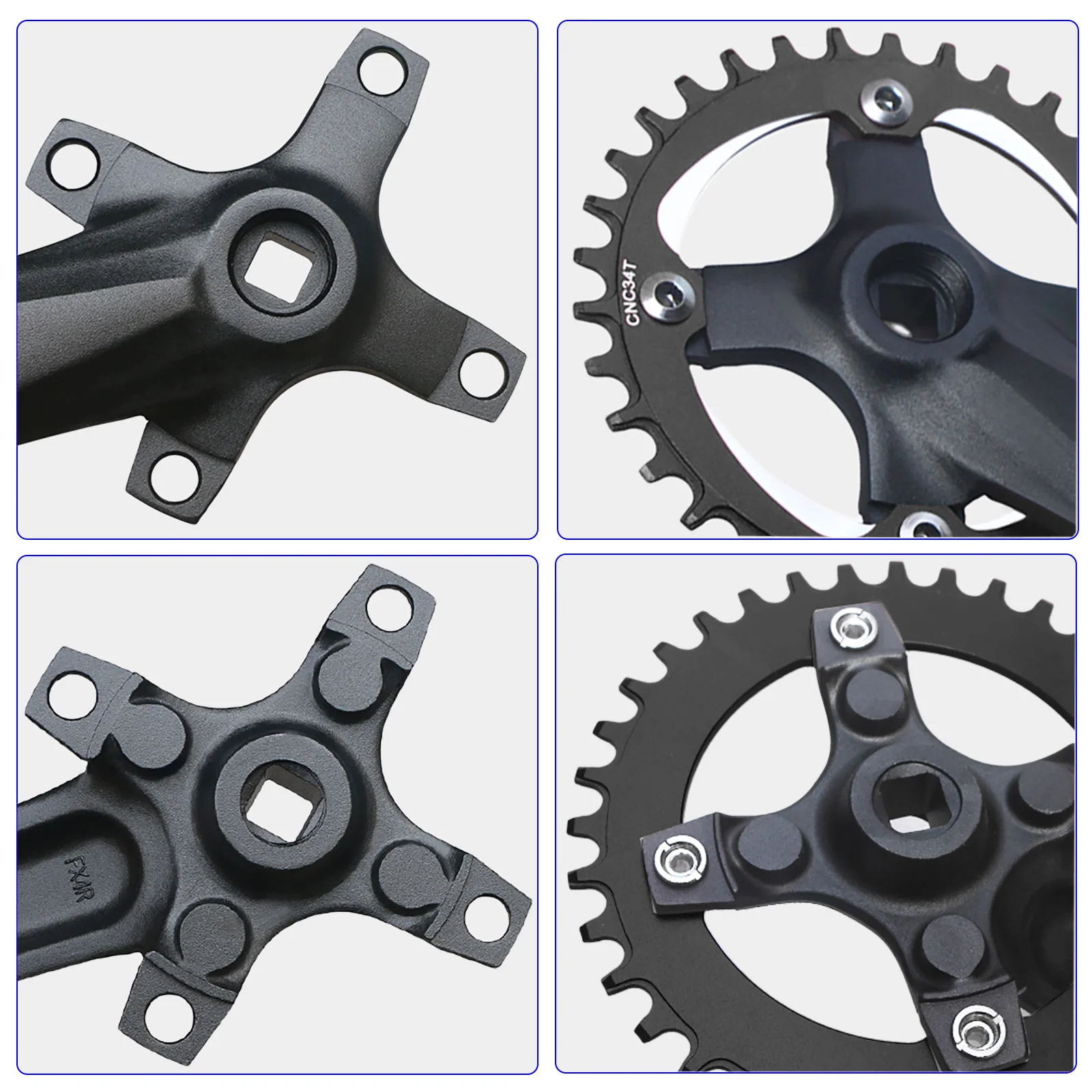 104BCD Fahrradkurbel-Kettenblatt 152/165/170mm Vierkantloch MTB – Immagine 6