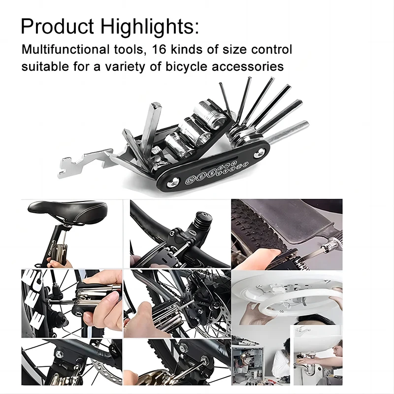 16-in-1-Fahrrad-Multitool-Set, tragbares – Immagine 4