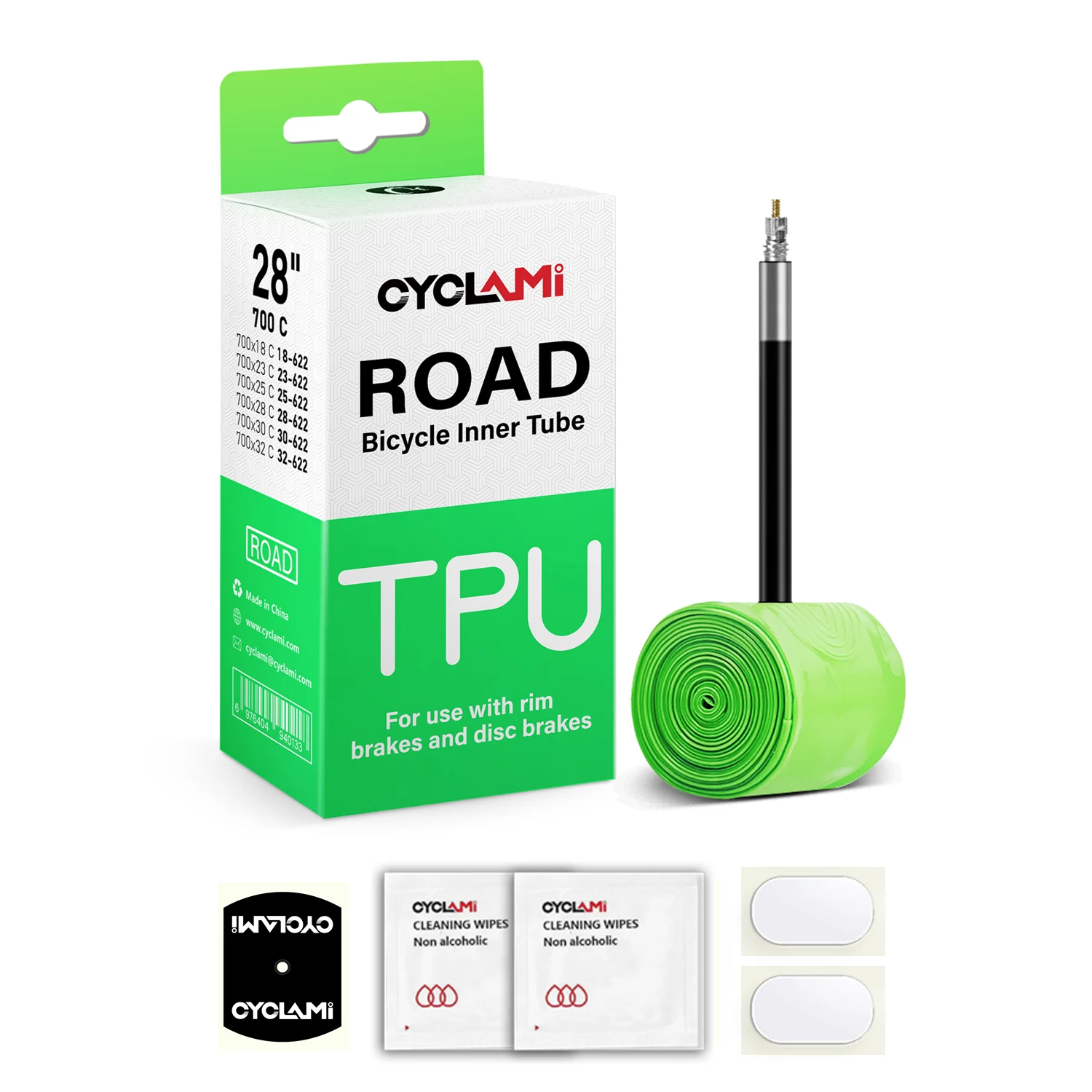 CYCLAMI TPU-Material Ultraleichter Fahrradschlauch 700C 18 32 Rennrad-MTB-Fahrradreifen 45 65 mm Länge