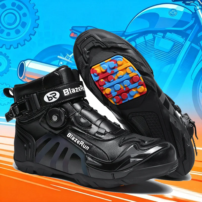 Motorradstiefel für Herren aus Leder, Atmungsaktiv, Rutschfest – Image 6
