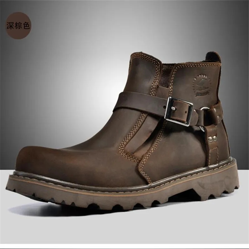 Wasserdichte Leder Motorradstiefel Herren Braun Motocross Street Reitschuhe Retro Motorrad Schutzstiefel