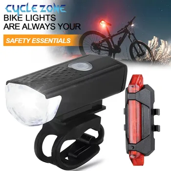 USB wiederaufladbares Fahrradlicht, Frontlicht, rotes Rücklicht, einfach zu installieren, 3 Modi