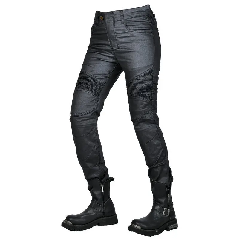 Damen-Motorradjeans, Retro-beschichtete, beschichtete Motorradhose – Image 4