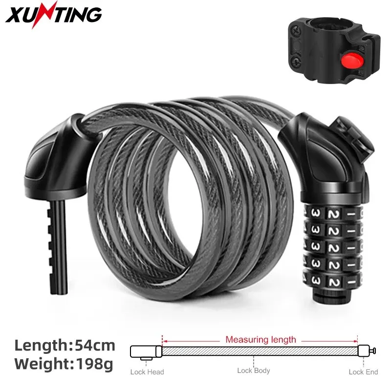 Xunting Bike Kabelschloss, 54 cm, Fahrradschlösser, Kabel, 5 Fuß, gewickelt, sicher, rücksetzbar