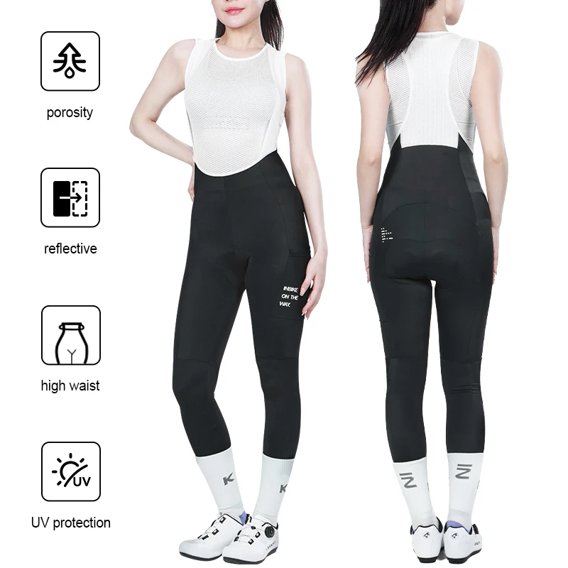 INBIKE Damen Radsport-Trägerhose, gepolsterte Fahrradstrumpfhose, Fahrrad-Leggings mit Taschen