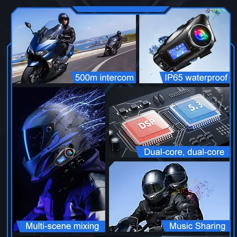 Motorradhelm-Gegensprechanlage, Bluetooth 5.3, LCD-Display-Headset – Bild 2