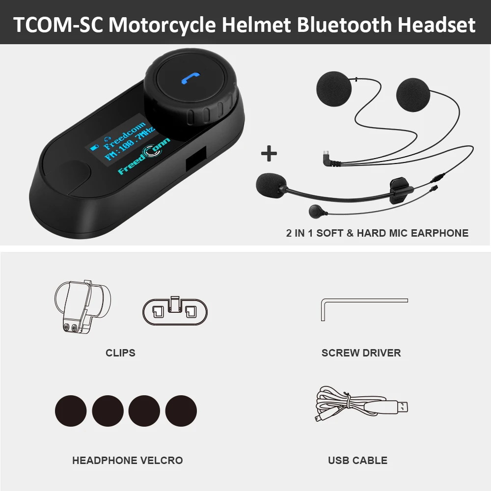 Motorradhelm-Intercom-Headset Bluetooth 6-Wege 2000M Kabelloses Motorrad-Intercom LCD-Bildschirm FM-Kopfhörer