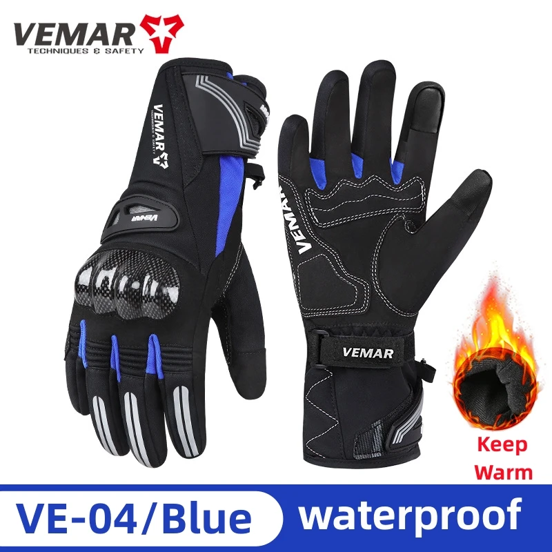 Winter-Motorradhandschuhe aus Kohlefaser, wasserdicht, warm, Touchscreen, für Männer und Frauen
