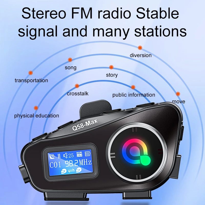 Bluetooth 5,3 Motorrad Helm Headset Intercom LCD-Display 500m Inter – Immagine 5