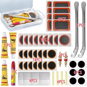 Fahrrad-Reifenreparatur-Set, Multifunktionswerkzeug mit Flicken, Reifenfolie und Brecheisen, Reparaturset