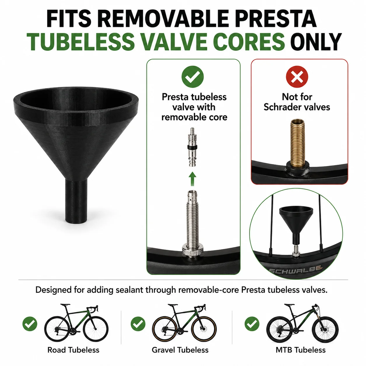 Fahrrad Tubeless Dichtmittel-Einfülltrichter für Presta-Ventile – Image 5