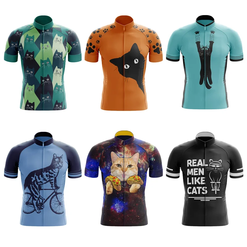 Herren-Radtrikot mit Cartoon-Katzen-Motiv, MTB-Fahrradshirt, Mountainbike- und Rennrad-Bekleidung