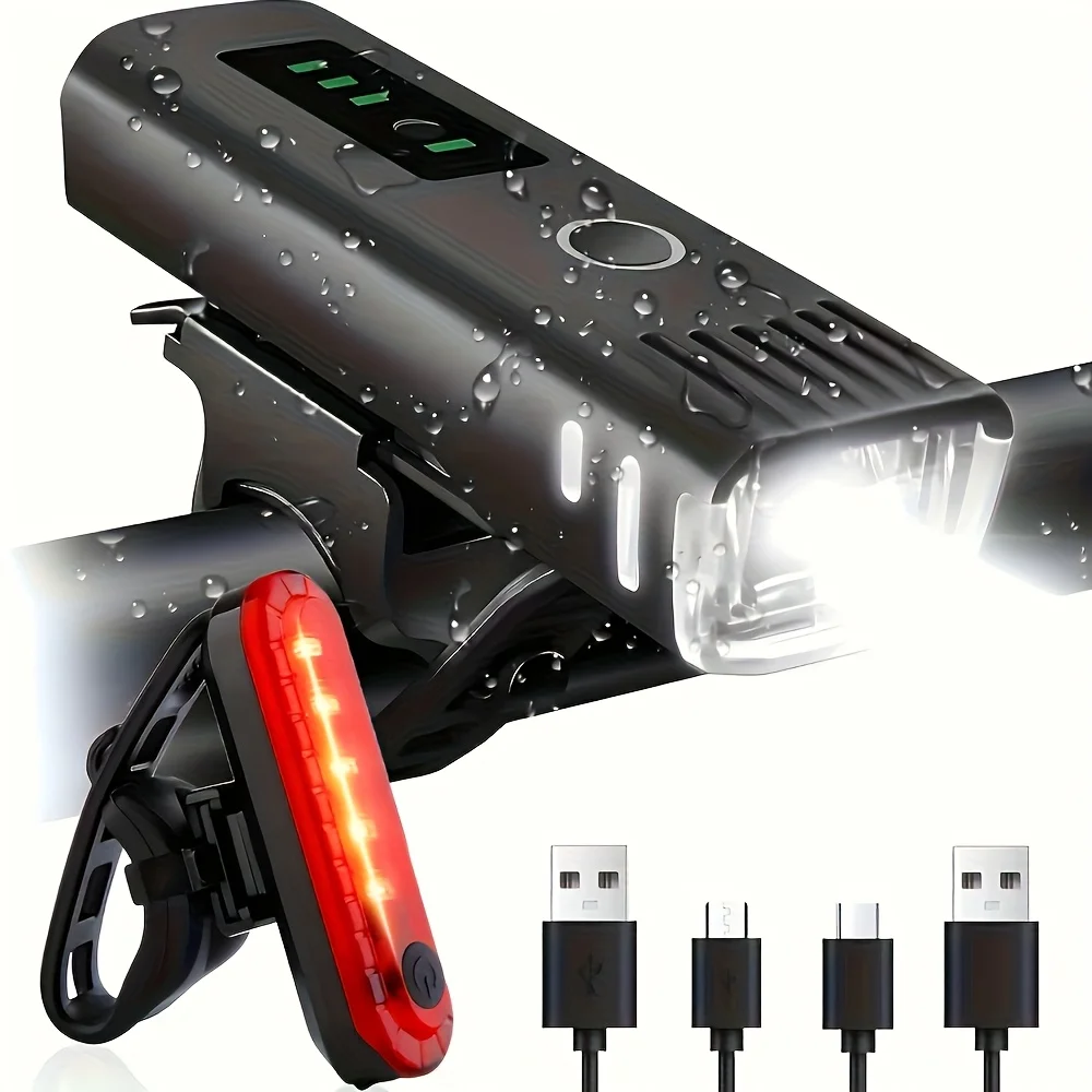 Ultrahelles, über USB wiederaufladbares Fahrrad-Vorderlicht- und Rücklicht-Set, 4 Beleuchtungsmodi (2 Stück)