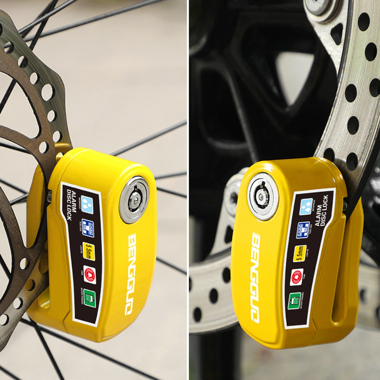 Fahrrad-Alarmschloss für Scheibenbremsen mit 2 Schlüsseln, Diebstahlsicherung, Laute Alarmierung, für Roller
