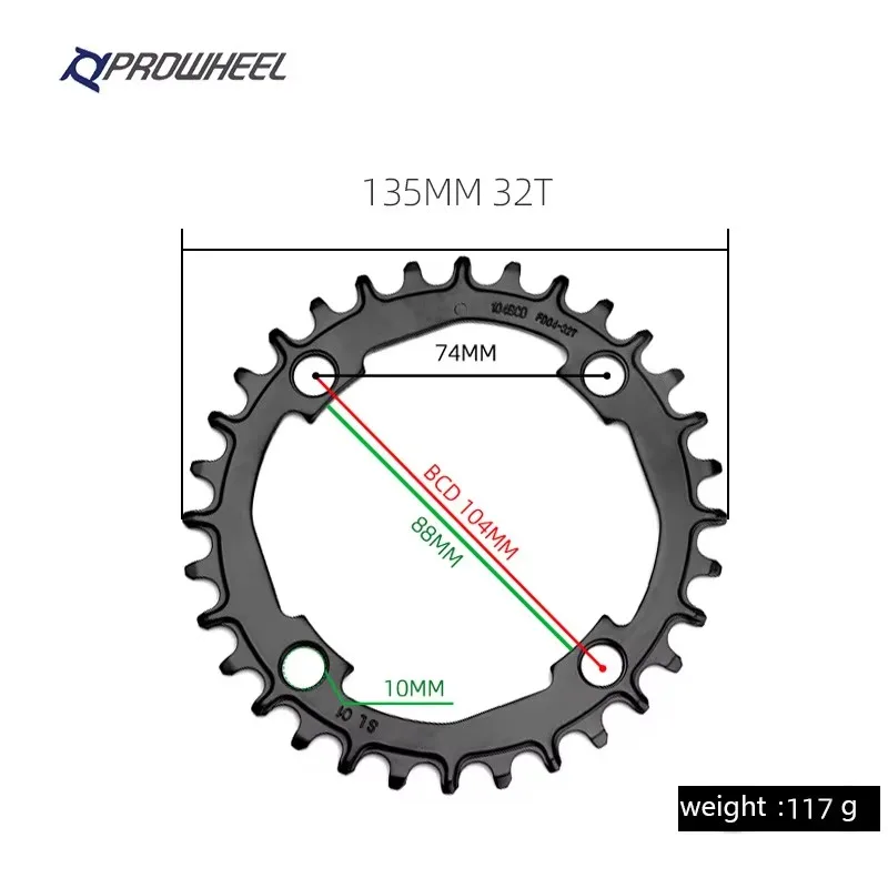 PROWHEEL Mountainbike Schmales Breites Kettenblatt 32T 34T 36T 38T 40T Kettenrad 104BCD MTB Fahrrad Kettenrad