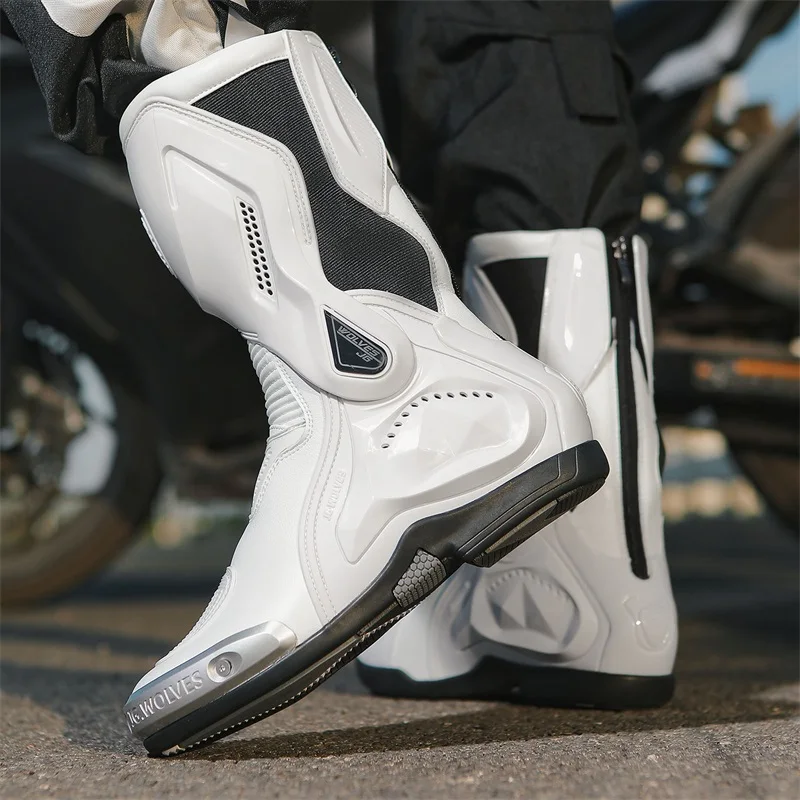 Herren Leder Wasserdichte Motorradschuhe Motorrad-Schutz Anti-Sturz – Image 4