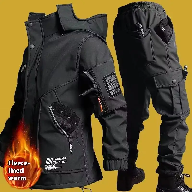 Herren-Motorradjacke mit Herbst- und Winter-Samt-Trainingsset, verschleißfest, wasserdicht